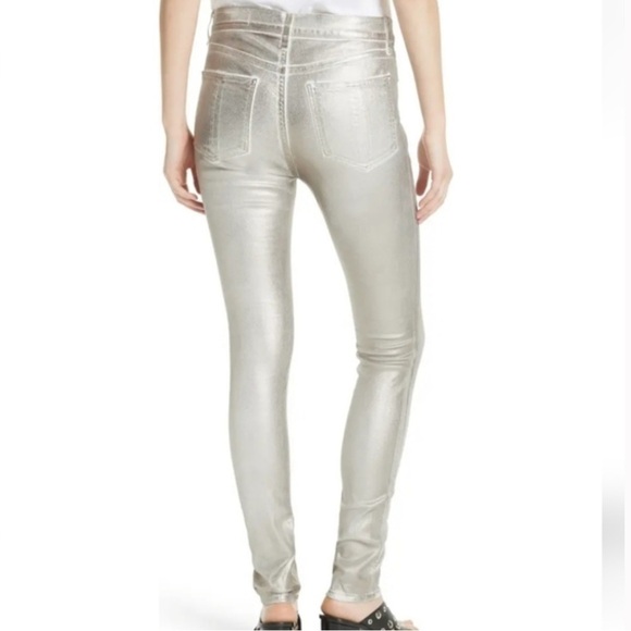 RAG & BONE SILVER METALLIC HIGH RISE SKINNY JEANS. - Picture 2 of 6